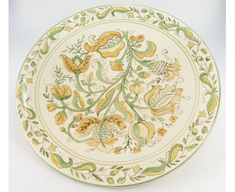 Large Poole Pottery limited edition charger signed Zdenka Ralph to rear, decorated in green and yellow floral design, 41cm di