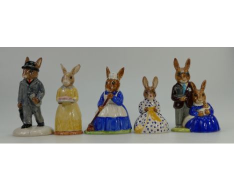 A collection of Royal Doulton Bunnykins figures to include Business Man DB203 (with cert), Family Photograph DB1, Clean Sweep