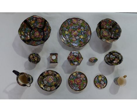 A collection of Masons items in the Decoupage design to include small mantle clock, fruit bowls, lidded boxes etc (13)