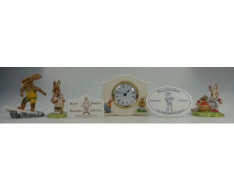 A collection of Royal Doulton Bunnykins items to include Aussie Surfer DB133, Strawberries DB177, Tennis DB278, Royal Doulton