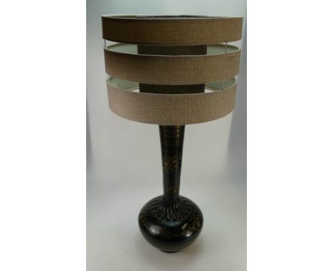 Indian brass table lamp with inlaid silver decoration, height 52cm.  