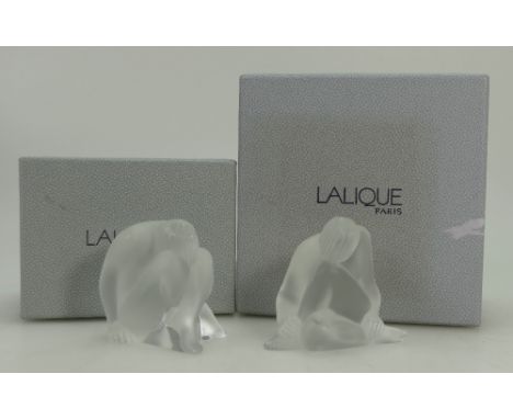 Lalique glass model of a seated nude woman and another similar, both signed & boxed.  (2)