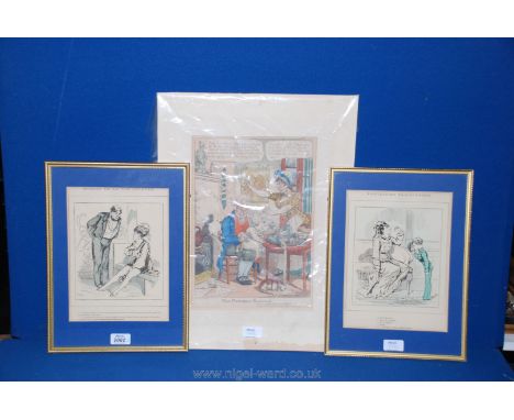 Two French framed Prints along with an unframed Print entitled 'The Father's Darling'.
