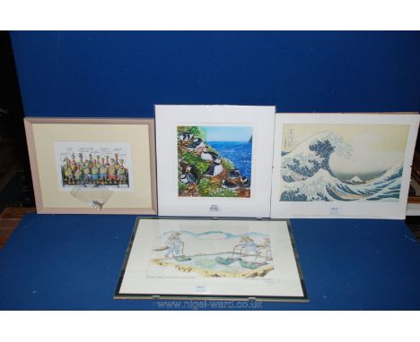 An unframed Limited edition Print by Marie- Therese King titled ' The Wick', a woodblock print 'The Great Wave off Kanagawa' 