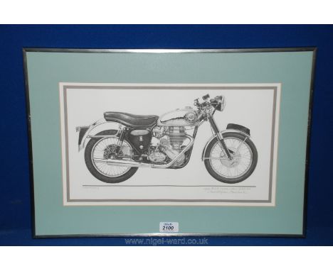 A framed and mounted motorbike print, signed by Christopher Marshall; 'B.S.A Gold Star DBD34 1960'. 16 1/2" x 9 1/2".