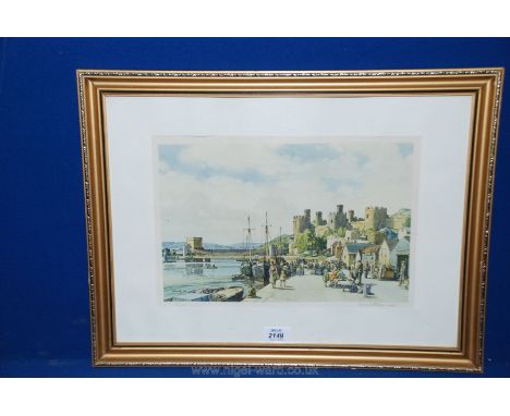 A pencil signed Print of Conway Castle by Leonard Squirrel, 1954.