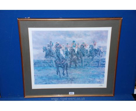 A Limited Edition Claire Eva Burton print 'The Last Hurdle', 155/600
