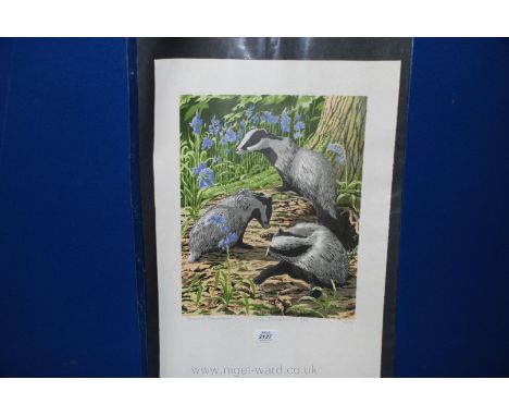 A John Tennent limited edition Print "Young Badgers", 1988, pencil signed.