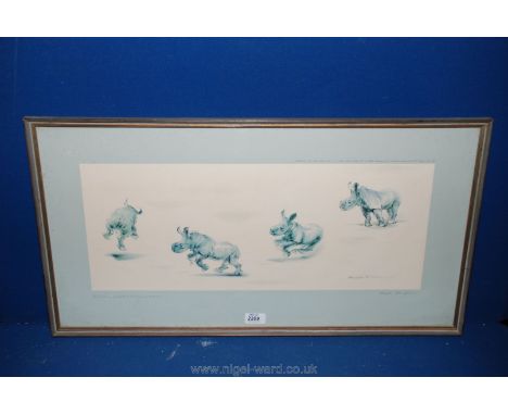 A baby rhino limited edition Print, no. 4/500 by Ralph Thompson, 1976 Trym Gallery.