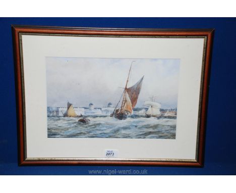 A framed and mounted Print by R. Malcolm Lloyd, depicting a nautical scene view across the Thames towards the old Naval Colle