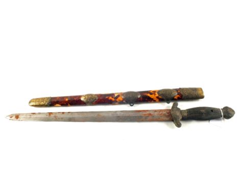 A Chinese short sword with Tortoise shell covered scabbard (as found)