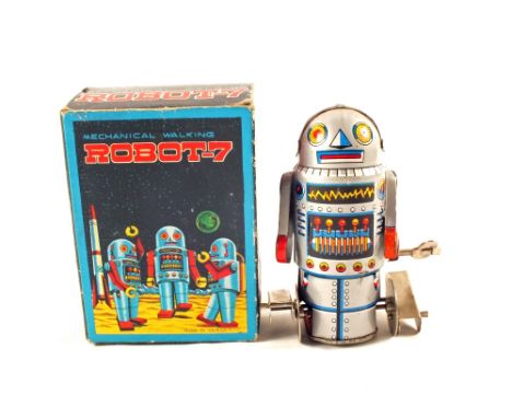 A boxed mechanical tin plate Robot 7, box marked Made in Taiwan, R.O.C.