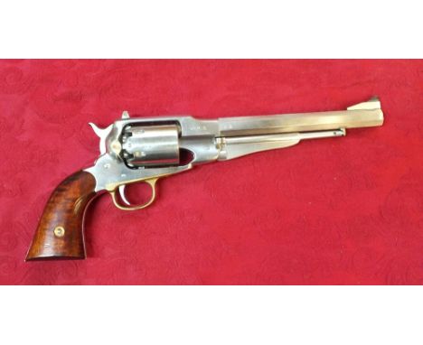 A .44 Remington 1858 Army black powder percussion revolver by Uberti Serial No. 139351, the revolver is fitted with fixed rea