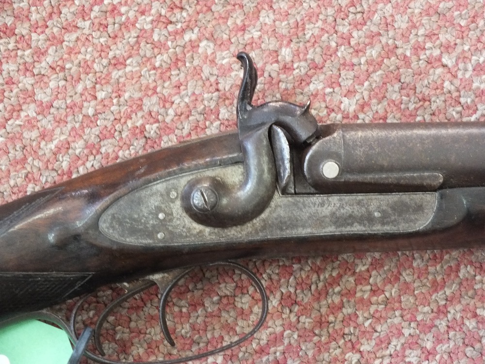 A double barrel muzzle loading shotgun of approx 12 bore by Alfred ...