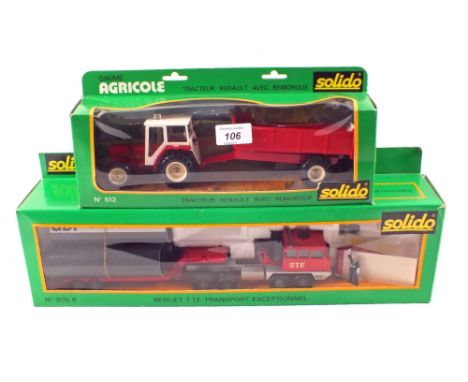 A boxed Solido 3058, a Berliet T12 Transport Exceptionnel and a 512 Tracteur Renault Avec Remorque