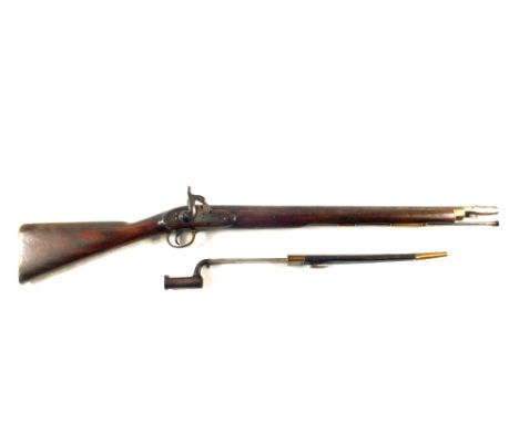 A Lovells 1842 .65” bore percussion carbine lock dated 1847, walnut full stock stamped Broad Arrow Over B.O. and dated 1847, 