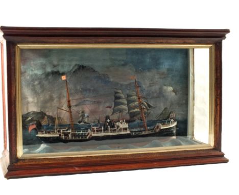 A model sail/steam ship in glazed case