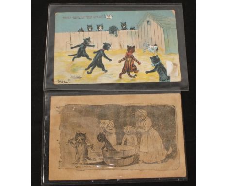 An interesting Louis Wain collection comprising of six cat postcards (one patriotic), three other artists, two framed prints 