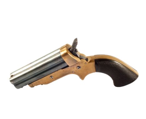 A Sharps four barrel pepper box, model 2A in .30 cal R/F, Serial No. 9317, brass frame with blued barrels and gutta-percha gr