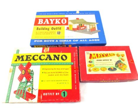 A boxed Bayko set No.12, Meccano No.1 and a Gears outfit B