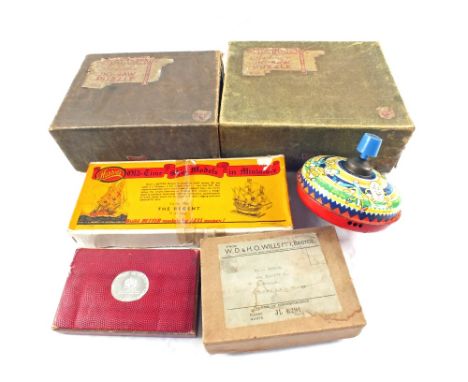 Two Victory wooden jigsaws, Chad Valley tin plate humming top etc