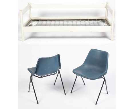 Vico Magistretti for Habitat: a sofa/bed (no upholstery and later painted), 200 x 81 x 70cms high; and Robin Day for Hille: t