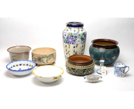A selection of ceramic planters and other items, including: Doulton Lambeth stoneware planter; Langley Ware stoneware planter