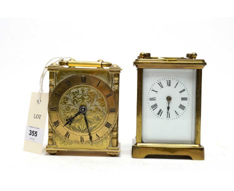 A 19th Century French brass cased carriage clock, 11cms high; together with another. (2) 