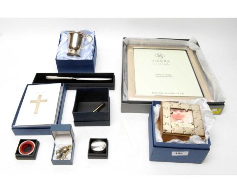 A collection of collectible silver and plated wares, including: Holy Bible with sterling silver crucifix motif to cover, by C