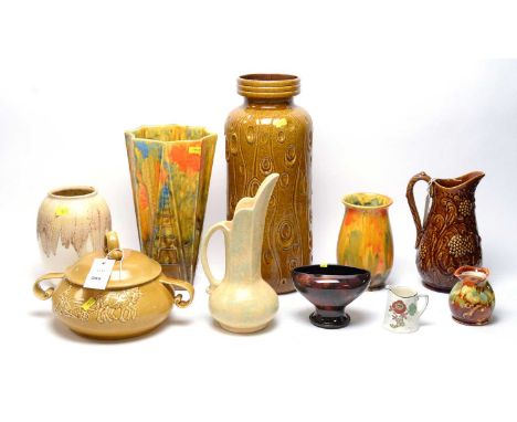 A selection of studio pottery and other ceramics, including: two Crown Ducal Ware vases; Crown Devon jug; Irish Ceramics &amp