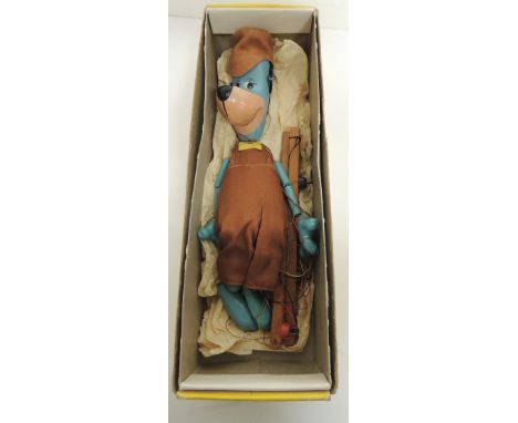 Pelham Puppets - a scarce vintage Huckleberry Hound puppet in original clothing and yellow printed box, approx 25cms high ++p