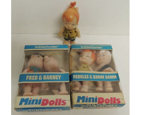 Knickerbocker Mini Dolls - Pebbles and Bamm Bamm in original box and Fred & Barney in original box together with a loose Pebb