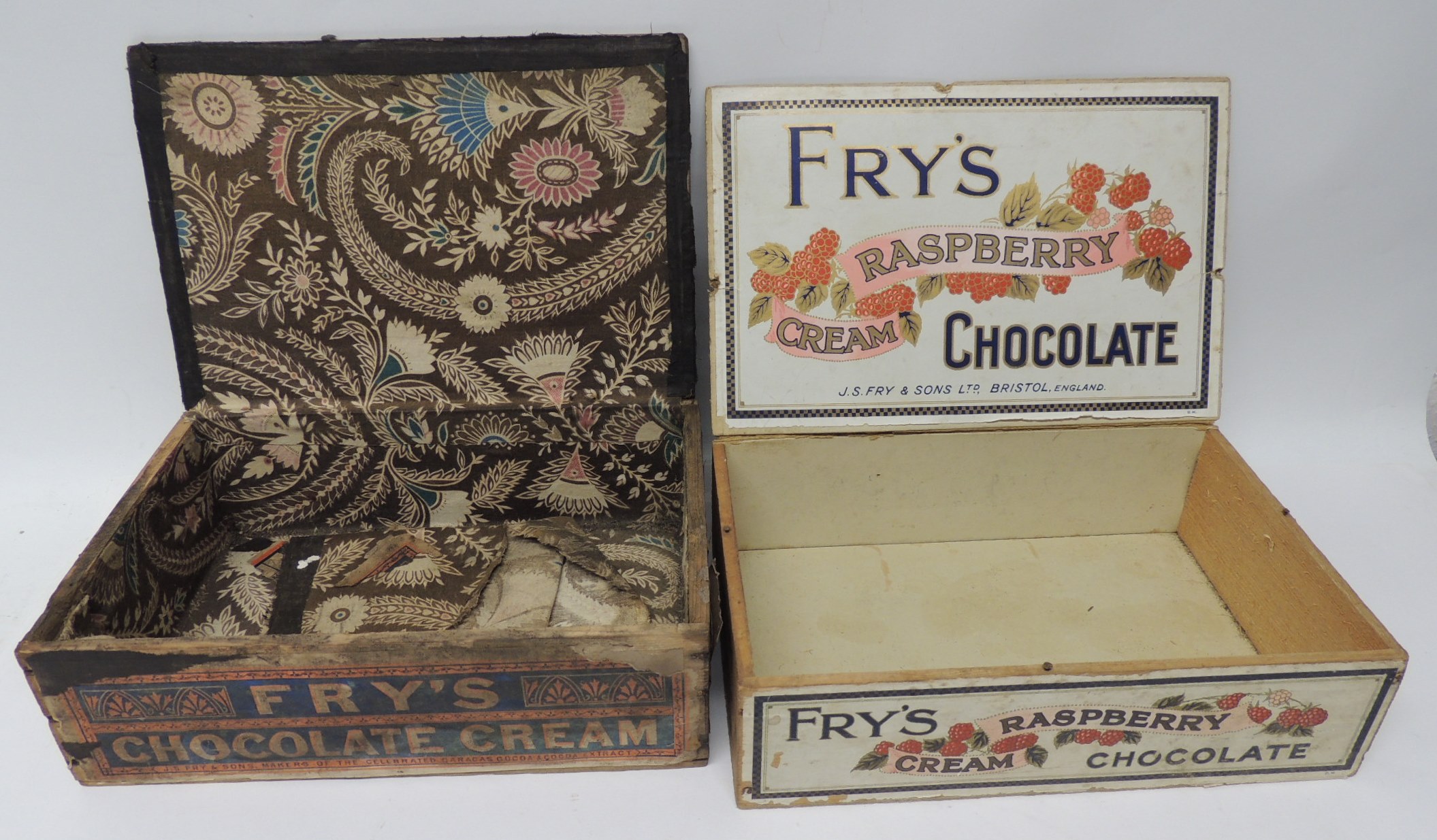 Fry's two early 20th Century wooden chocolate boxes Raspberry Cream