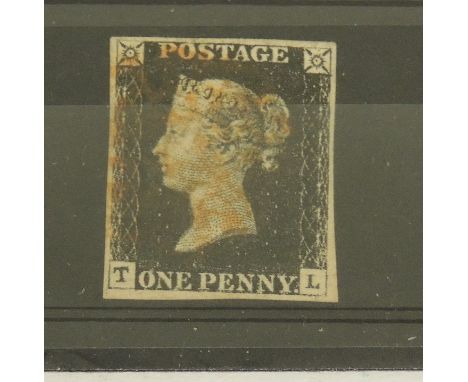 GREAT BRITAIN 1840 4 margin Penny black, plate 5, TL, verging on superb, light red Mx