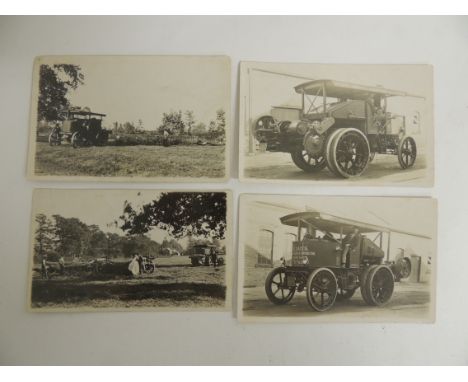 Two good early real photo cards (with plain backs) of steam powered timber tractor with winches "A E Gates Timber Haulier & C