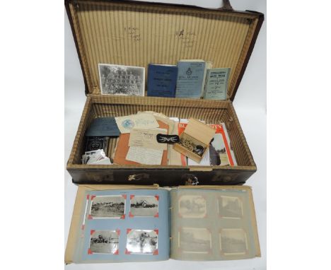 Royal Air Force Service and Release Book, RAF brass cap badge, buttons, cloth badge, photographs, Japanese 5 cent notes and o