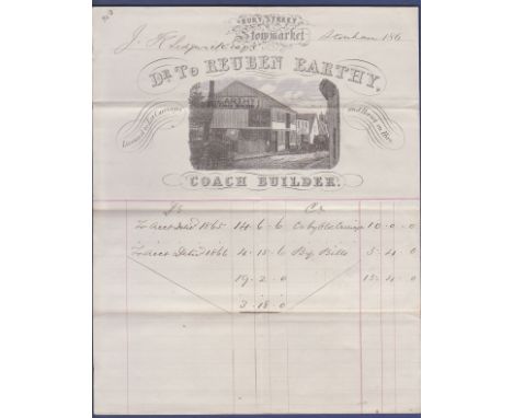 Suffolk - Stowmarket - 1866  Engraved headed invoice Reuben Earthy Coach Builder, Bury Street.  A very attractive item.