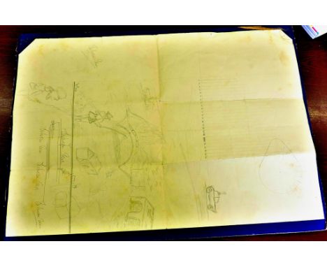 CM. Leveson-Gower Sketch of a man fishing, also includes his pencil signature. Scarce original sketch.