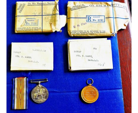 WWI 1914-1918 Pair to a Private in the Durham Light Infantry, both named to 105617 PTE. F. Mason, DURH.L.I. In original packe