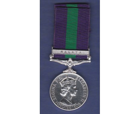 General Service Medal 1918 - 1962 ERII with Malaya Clasp, to T/2 3141316 DVR. R. Jones R.A.S.C. GVF