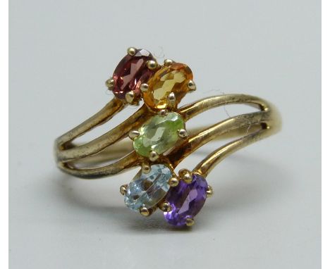 A silver gilt, multi-gem stone ring, R 