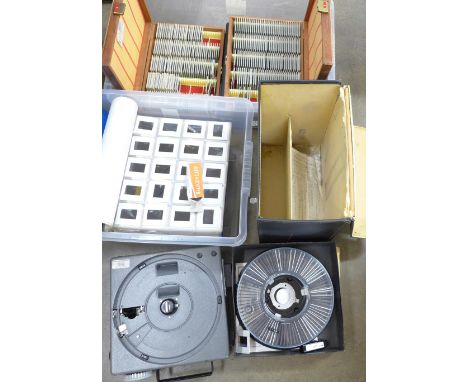 A collection of colour slides and a slide projector, five albums and two wooden boxes, UK and Europe, 1980s 