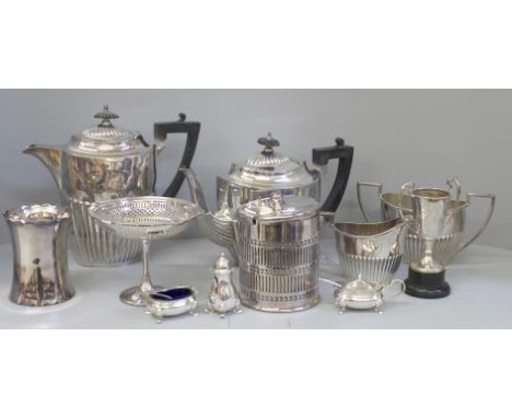 A Walker &amp; Hall silver plated four piece tea service and other silver plated ware 