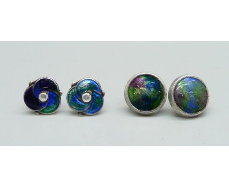 A pair of silver and enamelled Liberty &amp; Co. earrings, Birmingham 1903 and a pair of similar Charles Horner earrings, Che