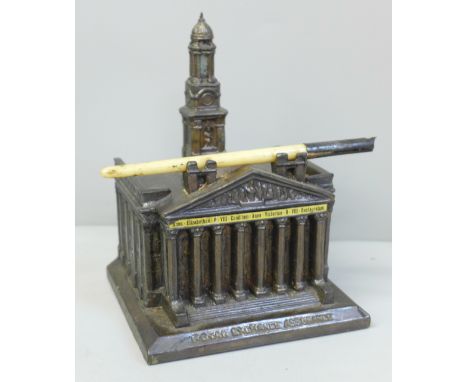 A Royal Exchange Assurance cast metal novelty inkwell 