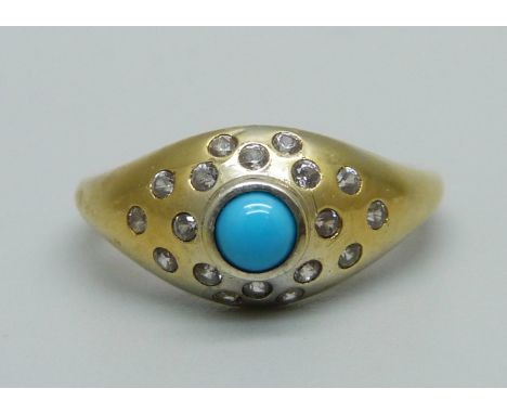 A silver gilt, turquoise colour and zircon ring, N 