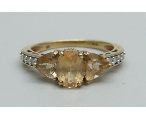 A 9ct gold, citrine and diamond ring, 2.1g, L 