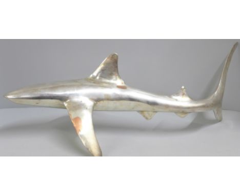 A large silver plate on copper shark by Enrique Jolly, 57.5cm 