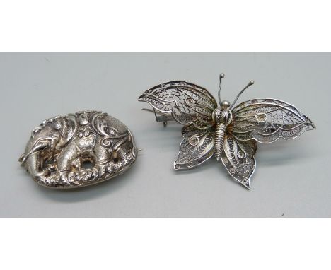 Two large vintage brooches, test as silver 