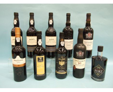 A collection of LBV Port: Dows Master Blend, three bottles, Taylors 2012, one bottle, 2003, one bottle, 10-yr-old Tawny, one 